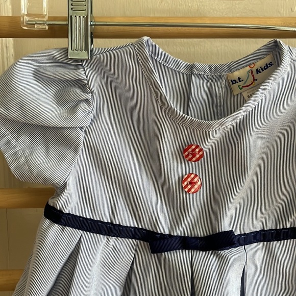 Vintage Cotton Blue & White Striped Dress with red gingham pattern buttons - Picture 3 of 7